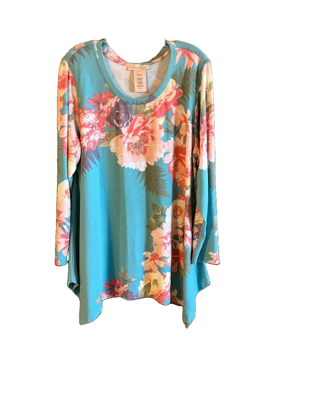 Philosophy Womens 2X Long Sleeves Floral Tunic Top Multicolor Polyester/Rayon/Sp